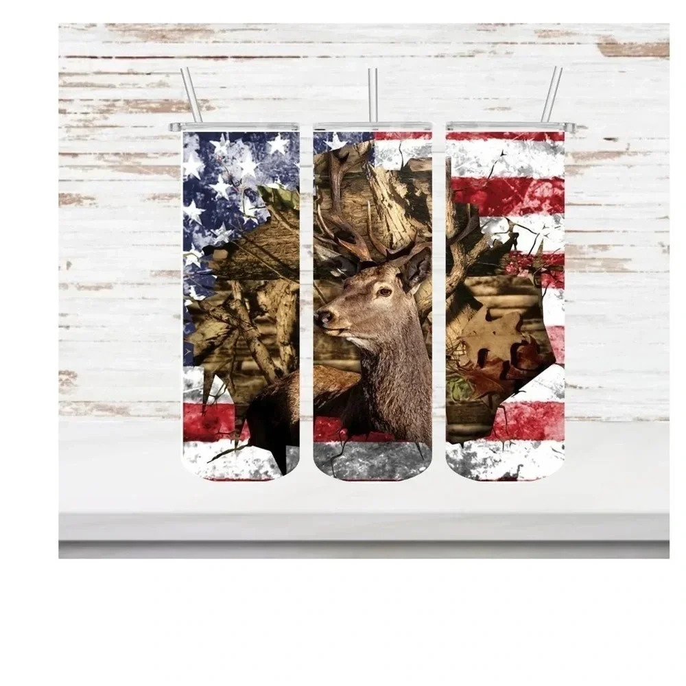 Deer American Flag 20oz. Skinny Tumbler